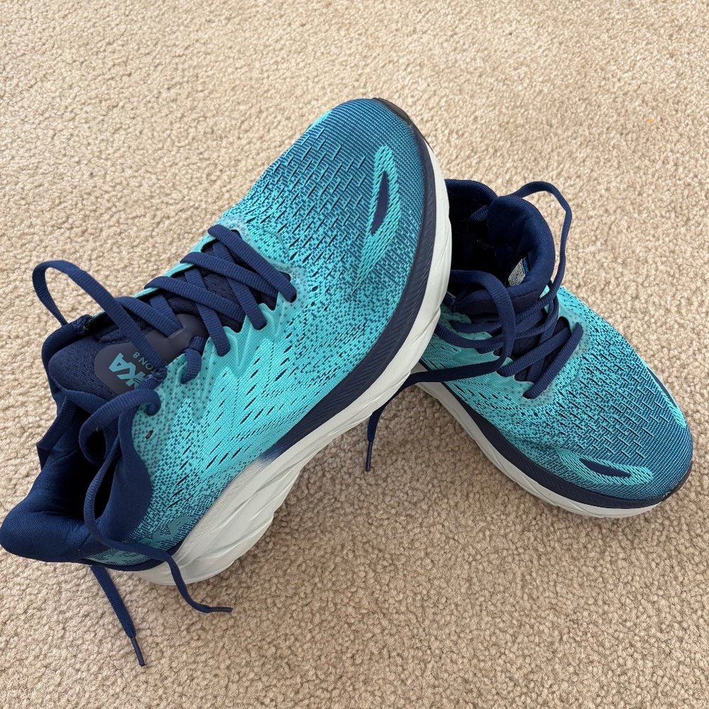 Hoka One One Clifton 8 Running Shoe Bellwether Blue Scuba Blue 7 NWOT